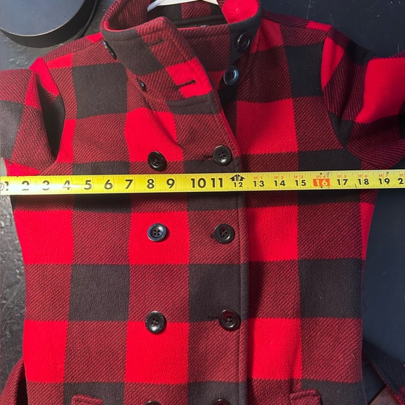 Ike Behar Red Buffalo Plaid Belted Button Up Pea Coat Size S - Picture 7 of 12